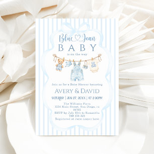 Invitation Baby-Shower Filleau Vêtements Jean Rayure Moderne