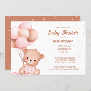 Invitation Baby shower Filles Boloon Ours Teddy