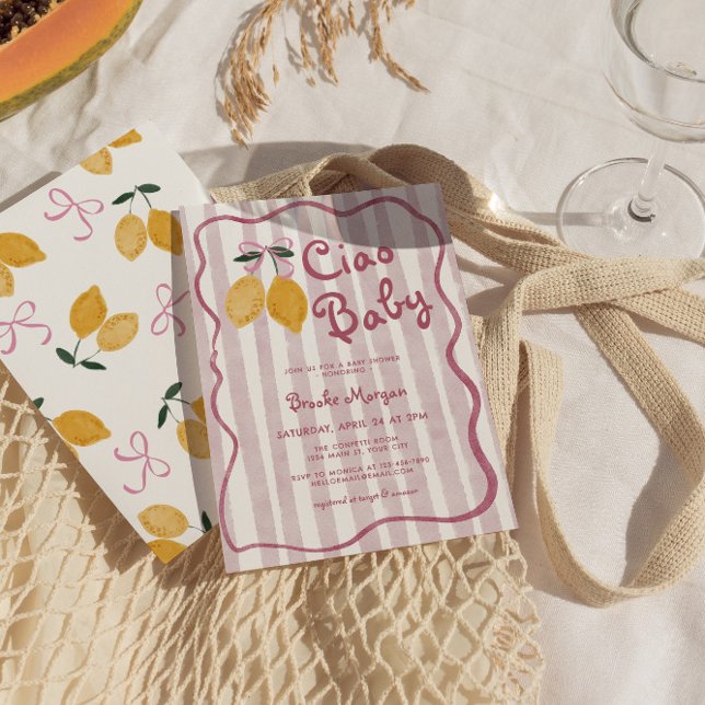 Invitation Baby shower Filles Filles Citron (Girls Lemon Ciao Baby Shower Invite)
