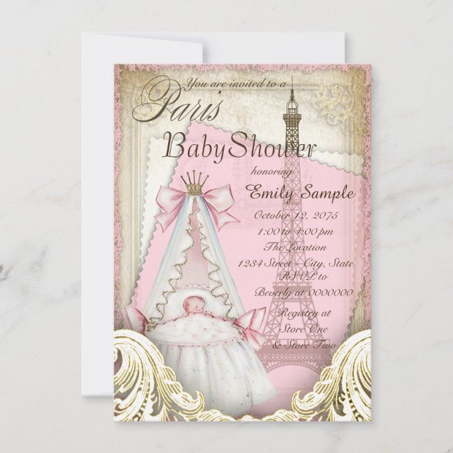 Invitation Baby shower Filles Paris Vintage (Devant)