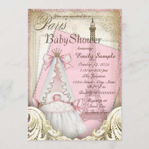 Invitation Baby shower Filles Paris Vintage