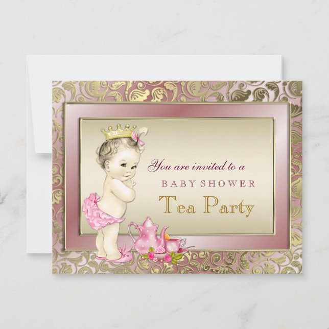 Invitation Baby shower Filles Tea Party (Devant)