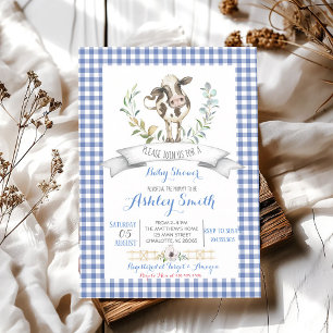 Invitation Baby Shower Filleul de la Ferme en Vichy Bleu