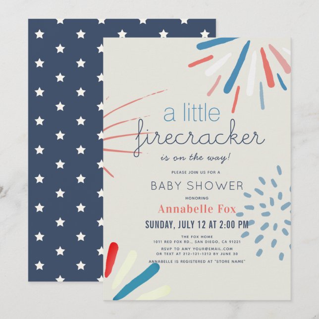 Invitation Baby shower Firecracker 4 juillet Fireworks (Devant / Derrière)