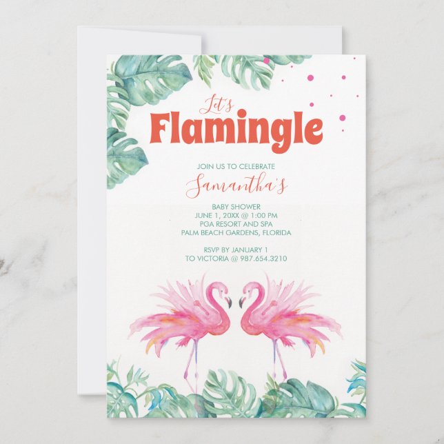 Invitation Baby shower Flamant rose aquarelle (Devant)