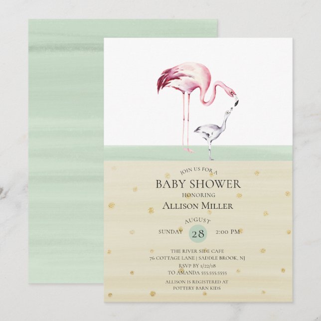Invitation Baby shower Flamant rose élégant (Devant / Derrière)