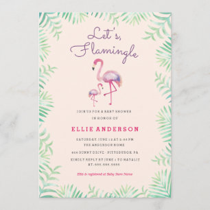 Invitation Baby shower Flamant rose rose