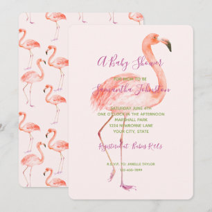 Invitation Baby shower Flamant rose rose