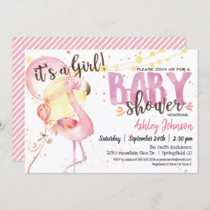 Invitation Baby shower Flamant rose rose