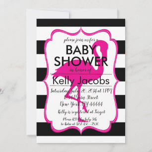 Invitation Baby shower Flamant rose rose rayé