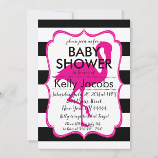 Invitation Baby shower Flamant rose rose rayé