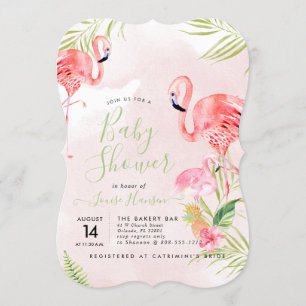 Invitation Baby shower Flamants roses rose aquarelle
