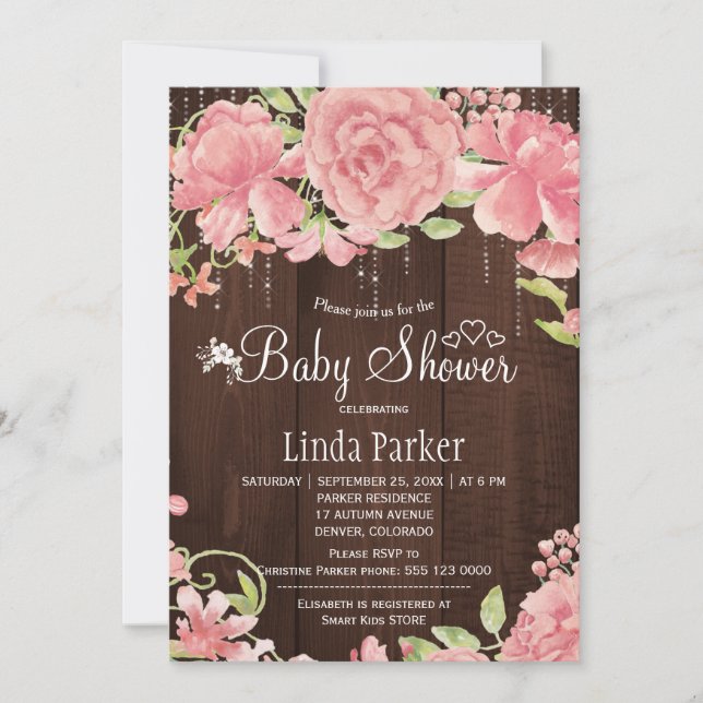 Invitation Baby shower flamme rose rose pâle (Devant)