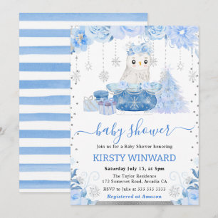 Invitation Baby Shower Fleur Aquarelle Hibou Arctique