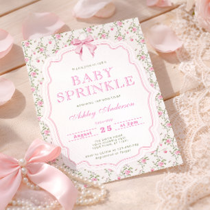 Invitation Baby Shower Fleur avec Ruban Rose