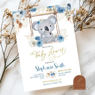 Invitation Baby Shower Fleur Bleue Koala Australien