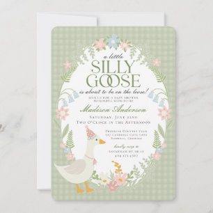 Invitation Baby Shower Fleur de Gingham Silly Goose Verte