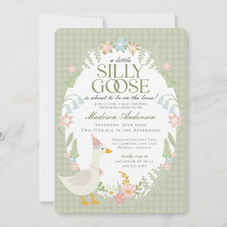 Invitation Baby Shower Fleur de Gingham Silly Goose Verte