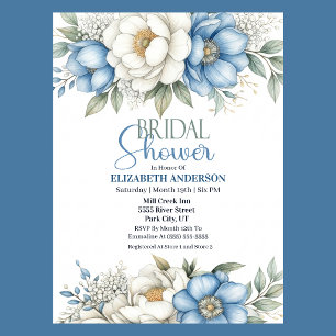 Invitation Baby Shower Fleur de Magnolia Bleue et Pivoine