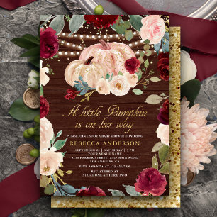 Invitation Baby Shower Fleur de Pêche de Bourgogne Citrouille