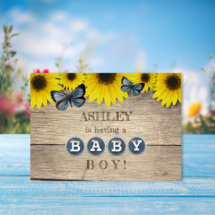 Invitation Baby Shower Fleur de Soleil Rustique   Garçon