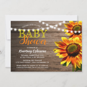 Invitation Baby Shower Fleur de Tournesol Rustique