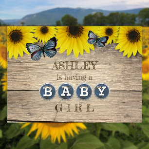 Invitation Baby Shower Fleur de Tournesol Rustique   Fille