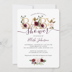 Invitation Baby Shower Fleur de Vin Bourgogne Or