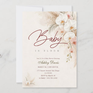 Invitation Baby Shower Fleur d'Orchidée Bohème Aquarelle