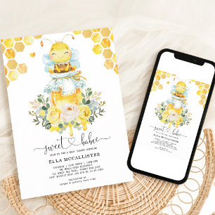 Invitation Baby Shower Fleur Jaune Abeille à Miel