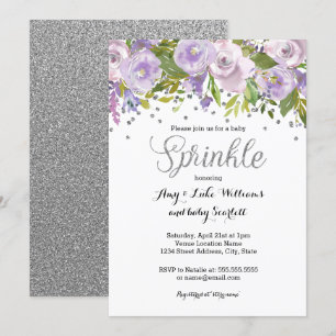 Invitation Baby Shower Fleur Pailletée Violet