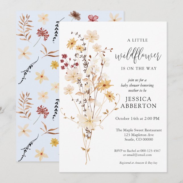 Invitation Baby shower Fleur Petit Fleur sauvage (Devant / Derrière)