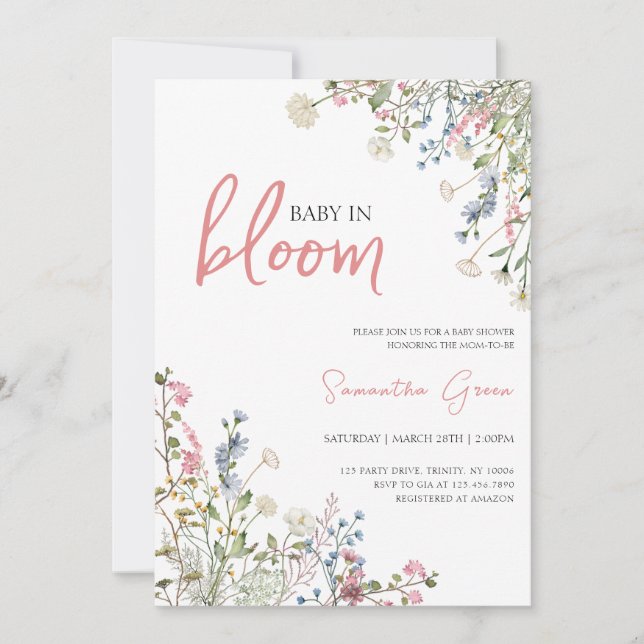 Invitation Baby shower fleur sauvage (Devant)