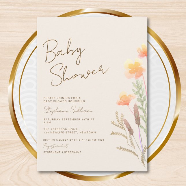 Invitation Baby Shower Fleur Sauvage (Créateur téléchargé)