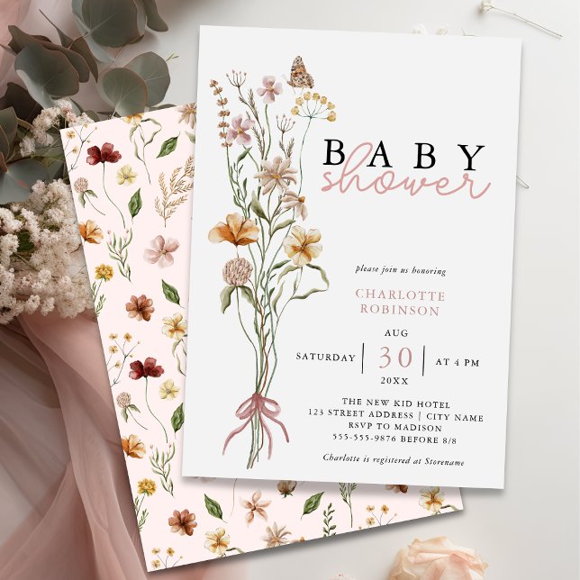 Invitation Baby shower fleur sauvage (Créateur téléchargé)