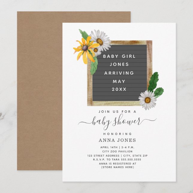 Invitation Baby shower Fleur sauvage (Devant / Derrière)
