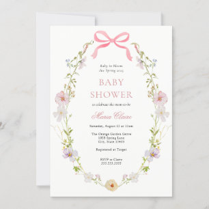 Invitation Baby shower fleur sauvage à cou rose