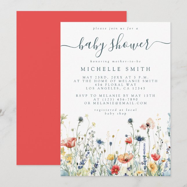 Invitation Baby shower Fleur sauvage animé (Devant / Derrière)