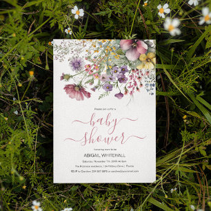Invitation Baby shower Fleur sauvage aquarelle