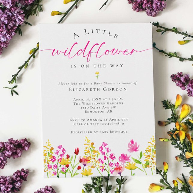 Invitation Baby shower fleur sauvage Aquarelle Floral rose mo (Créateur téléchargé)