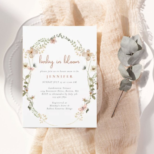 Invitation Baby shower Fleur sauvage Baby In Bloom Watercolor (Créateur téléchargé)