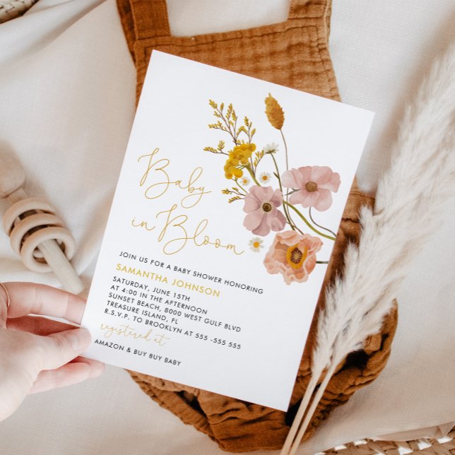 Invitation Baby shower fleur sauvage, bébé en fleur (Créateur téléchargé)