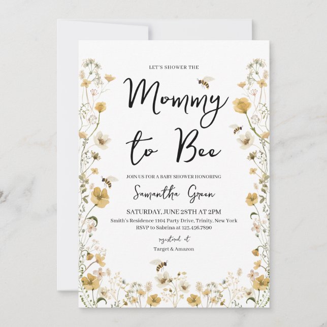 Invitation Baby shower fleur sauvage Bee (Devant)