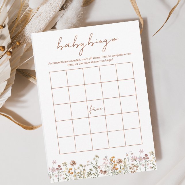 Invitation Baby shower fleur sauvage Bingo Boho Jeu de Jardin (Créateur téléchargé)