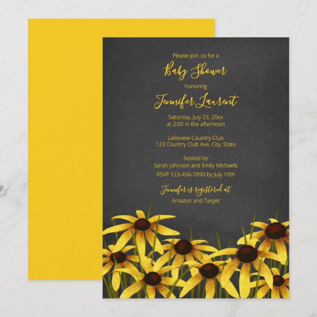 Invitation Baby shower fleur sauvage Black Eyed Susan (Devant / Derrière)