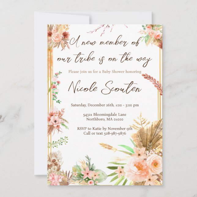 Invitation Baby shower fleur sauvage Boho (Devant)