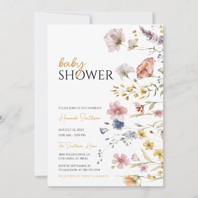 Invitation Baby shower Fleur sauvage Boho (Devant)