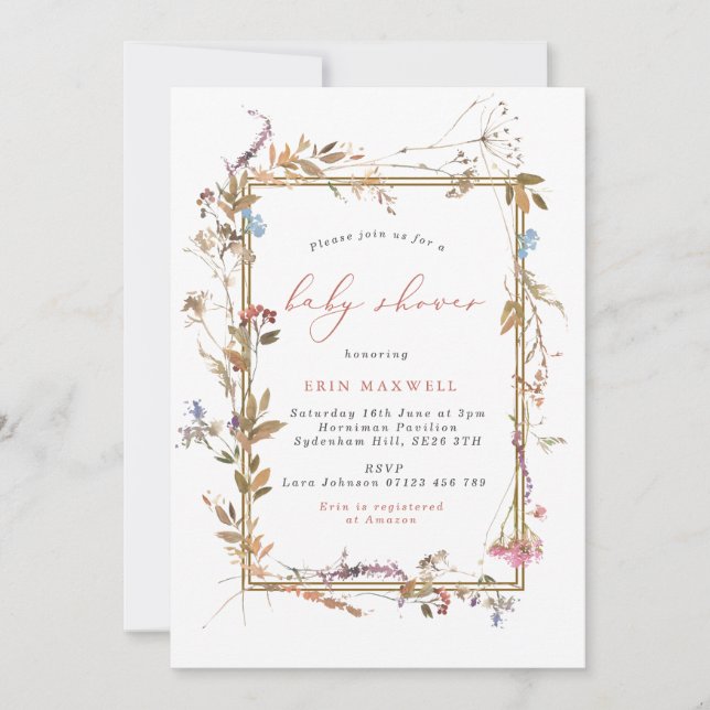 Invitation Baby shower Fleur sauvage Boho (Devant)