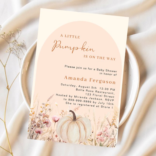 Invitation Baby shower fleur sauvage citrouille pêche rose ar (Créateur téléchargé)