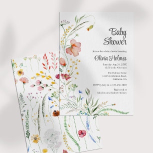 Invitation Baby shower Fleur sauvage couleur aquarelle